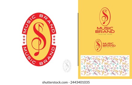 Logotipo de alfabeto de estilo femenino y musical de lujo usando la letra S con variación y patrón de música para música, ritmo, grabación, negocio de banda de canciones