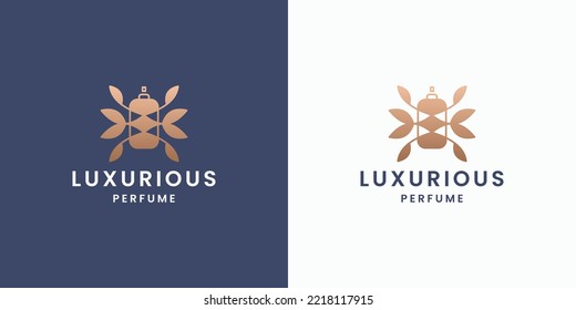 luxury feminine perfume bottle logo design with golden color