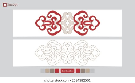 Luxury festival card decorative art design vector. Pattern, phoenix, continuous, vine phoenix line art on red background. Design illustration of cover, greeting card, print, background