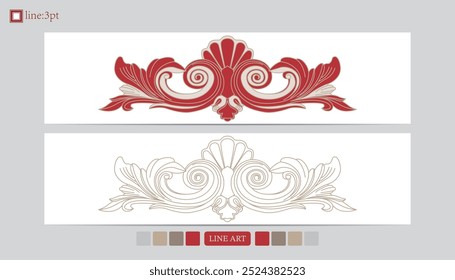 Luxury festival card decorative art design vector. Pattern, phoenix, continuous, vine phoenix line art on red background. Design illustration of cover, greeting card, print, background