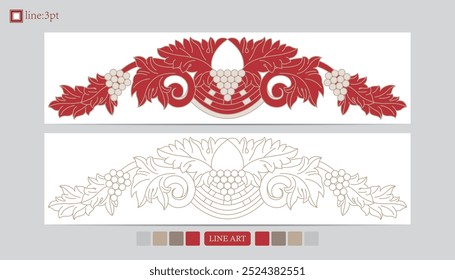 Luxury festival card decorative art design vector. Pattern, phoenix, continuous, vine phoenix line art on red background. Design illustration of cover, greeting card, print, background