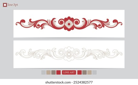 Luxury festival card decorative art design vector. Pattern, phoenix, continuous, vine phoenix line art on red background. Design illustration of cover, greeting card, print, background