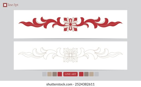 Luxury festival card decorative art design vector. Pattern, phoenix, continuous, vine phoenix line art on red background. Design illustration of cover, greeting card, print, background