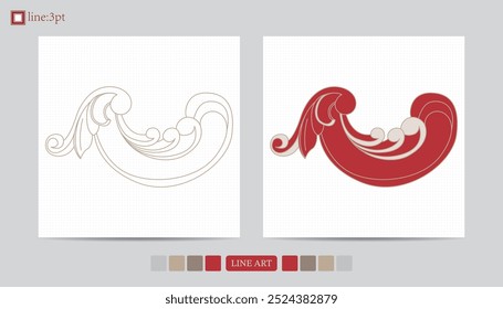 Luxury festival card decorative art design vector. Pattern, phoenix, continuous, vine phoenix line art on red background. Design illustration of cover, greeting card, print, background