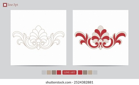 Luxury festival card decorative art design vector. Pattern, phoenix, continuous, vine phoenix line art on red background. Design illustration of cover, greeting card, print, background