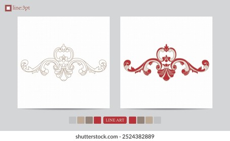 Luxury festival card decorative art design vector. Pattern, phoenix, continuous, vine phoenix line art on red background. Design illustration of cover, greeting card, print, background