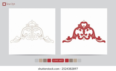 Luxury festival card decorative art design vector. Pattern, phoenix, continuous, vine phoenix line art on red background. Design illustration of cover, greeting card, print, background