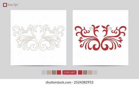 Luxury festival card decorative art design vector. Pattern, phoenix, continuous, vine phoenix line art on red background. Design illustration of cover, greeting card, print, background