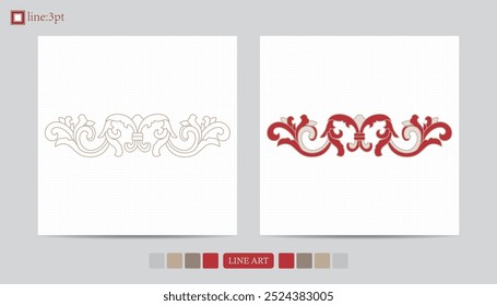 Luxury festival card decorative art design vector. Pattern, phoenix, continuous, vine phoenix line art on red background. Design illustration of cover, greeting card, print, background