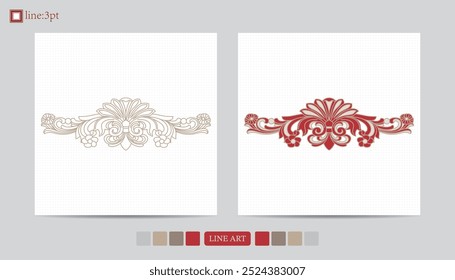 Luxury festival card decorative art design vector. Pattern, phoenix, continuous, vine phoenix line art on red background. Design illustration of cover, greeting card, print, background