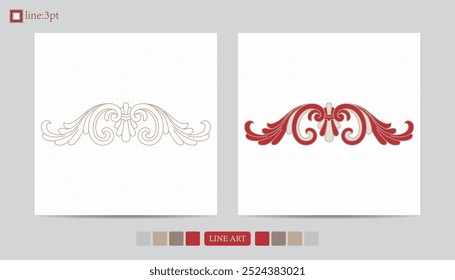 Luxury festival card decorative art design vector. Pattern, phoenix, continuous, vine phoenix line art on red background. Design illustration of cover, greeting card, print, background