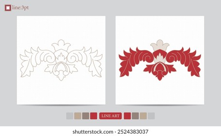 Luxury festival card decorative art design vector. Pattern, phoenix, continuous, vine phoenix line art on red background. Design illustration of cover, greeting card, print, background