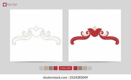Luxury festival card decorative art design vector. Pattern, phoenix, continuous, vine phoenix line art on red background. Design illustration of cover, greeting card, print, background