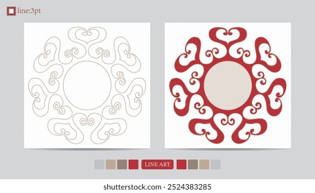 Luxury festival card decorative art design vector. Pattern, phoenix, continuous, vine phoenix line art on red background. Design illustration of cover, greeting card, print, background