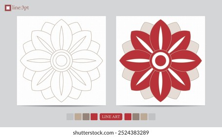 Luxury festival card decorative art design vector. Pattern, phoenix, continuous, vine phoenix line art on red background. Design illustration of cover, greeting card, print, background