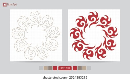 Luxury festival card decorative art design vector. Pattern, phoenix, continuous, vine phoenix line art on red background. Design illustration of cover, greeting card, print, background