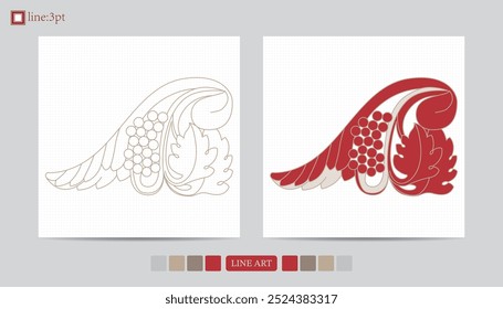 Luxury festival card decorative art design vector. Pattern, phoenix, continuous, vine phoenix line art on red background. Design illustration of cover, greeting card, print, background