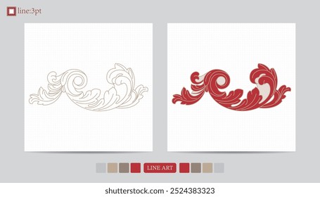 Luxury festival card decorative art design vector. Pattern, phoenix, continuous, vine phoenix line art on red background. Design illustration of cover, greeting card, print, background