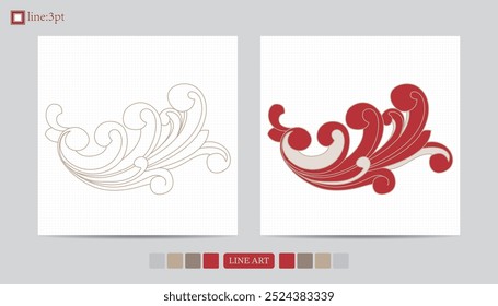 Luxury festival card decorative art design vector. Pattern, phoenix, continuous, vine phoenix line art on red background. Design illustration of cover, greeting card, print, background