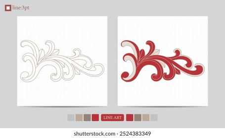 Luxury festival card decorative art design vector. Pattern, phoenix, continuous, vine phoenix line art on red background. Design illustration of cover, greeting card, print, background