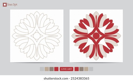 Luxury festival card decorative art design vector. Pattern, phoenix, continuous, vine phoenix line art on red background. Design illustration of cover, greeting card, print, background