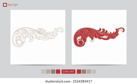 Luxury festival card decorative art design vector. Pattern, phoenix, continuous, vine phoenix line art on red background. Design illustration of cover, greeting card, print, background