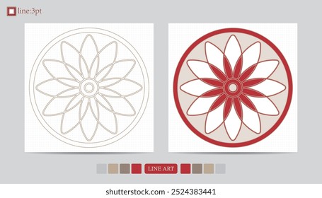 Luxury festival card decorative art design vector. Pattern, phoenix, continuous, vine phoenix line art on red background. Design illustration of cover, greeting card, print, background