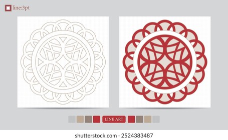 Luxury festival card decorative art design vector. Pattern, phoenix, continuous, vine phoenix line art on red background. Design illustration of cover, greeting card, print, background