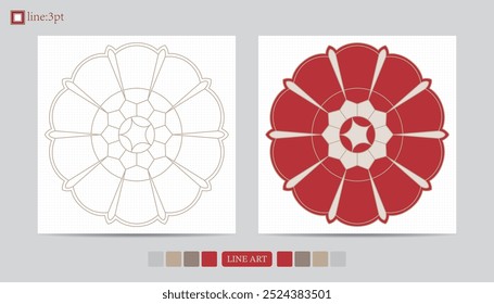 Vetor de design de arte decorativa de cartão de festival de luxo. Padrão, fênix, contínuo, vine phoenix line art em fundo vermelho. Ilustração de design de capa, cartão de saudação, impressão, fundo