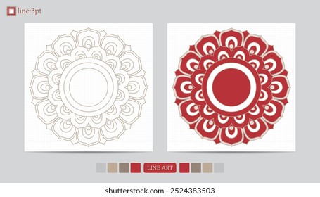 Luxury festival card decorative art design vector. Pattern, phoenix, continuous, vine phoenix line art on red background. Design illustration of cover, greeting card, print, background