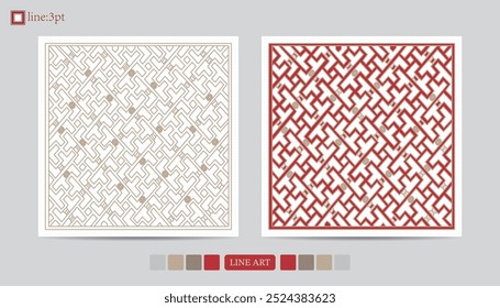 Luxury festival card decorative art design vector. Pattern, phoenix, continuous, vine phoenix line art on red background. Design illustration of cover, greeting card, print, background