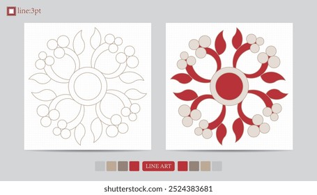 Luxury festival card decorative art design vector. Pattern, phoenix, continuous, vine phoenix line art on red background. Design illustration of cover, greeting card, print, background