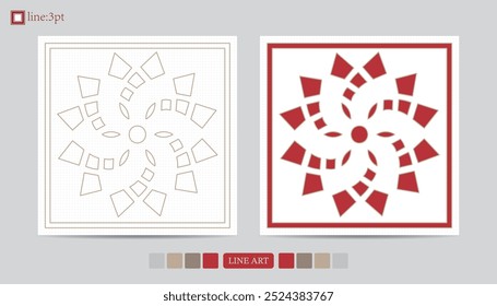 Luxury festival card decorative art design vector. Pattern, phoenix, continuous, vine phoenix line art on red background. Design illustration of cover, greeting card, print, background
