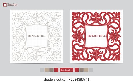 Luxury festival card decorative art design vector. Pattern, phoenix, continuous, vine phoenix line art on red background. Design illustration of cover, greeting card, print, background