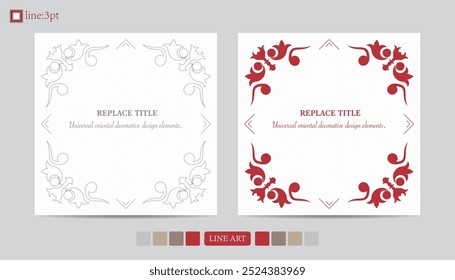 Luxury festival card decorative art design vector. Pattern, phoenix, continuous, vine phoenix line art on red background. Design illustration of cover, greeting card, print, background