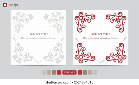 Luxury festival card decorative art design vector. Pattern, phoenix, continuous, vine phoenix line art on red background. Design illustration of cover, greeting card, print, background