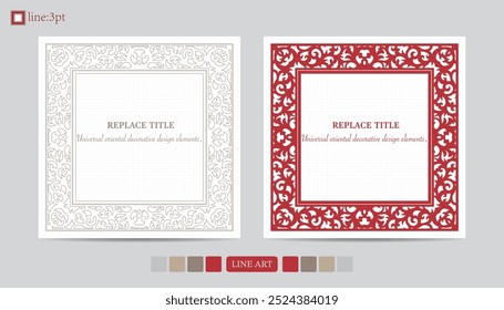 Luxury festival card decorative art design vector. Pattern, phoenix, continuous, vine phoenix line art on red background. Design illustration of cover, greeting card, print, background