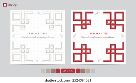 Luxury festival card decorative art design vector. Pattern, phoenix, continuous, vine phoenix line art on red background. Design illustration of cover, greeting card, print, background