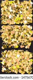 Luxury festive abstract circles.  Vector illustration backdrop. Stylish element of design. Gold bright shiny chaotic textures set for celebrations and holidays.