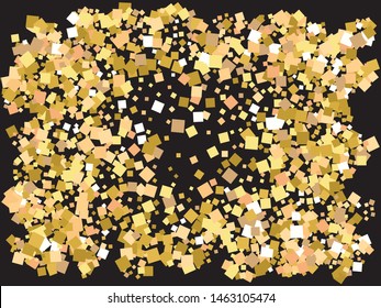 Luxury festive abstract squares.  Vector illustration backdrop. Vibrant element for your design. Gold bright shiny chaotic texture for celebrations and holidays.