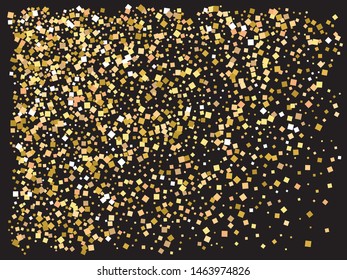Luxury festive abstract squares.  Vector illustration vintage. Geometric element for your design. Gold bright shiny chaotic texture for celebrations and holidays.