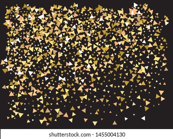 Luxury festive abstract triangles.  Geometric design's elements. Vector illustration object. Gold bright modern chaotic texture for celebrations and holidays.