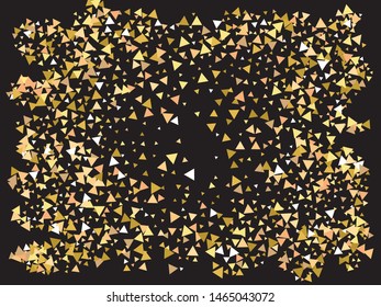 Luxury festive abstract triangles.  Geometric design's elements. Vector illustration object. Gold bright modern chaotic texture for celebrations and holidays.
