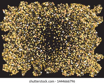 Luxury festive abstract triangles.  Vector illustration object. Magic design's elements. Gold bright modern chaotic texture for celebrations and holidays.