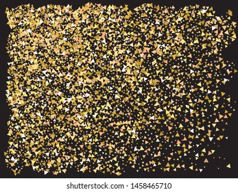 Luxury festive abstract triangles.  Vector illustration object. Graphic design's elements. Gold bright modern chaotic texture for celebrations and holidays.