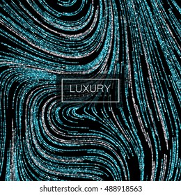 Luxury festive background with shiny glitters. Vector illustration of glittering curled pattern. Wallpaper or package design template