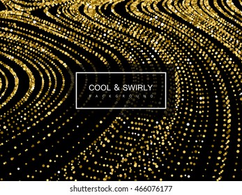 Luxury festive background with shiny golden glitters. Vector illustration of glittering swirled stripes texture
