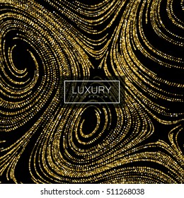 Luxury festive background with shiny golden glitters. Vector illustration of glittering curled lines texture