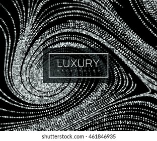 Luxury festive background with shiny silver glitters. Vector illustration of glittering swirled stripes texture