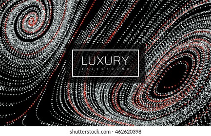 Luxury festive background with shiny silver glitters. Vector illustration of glittering swirled stripes texture